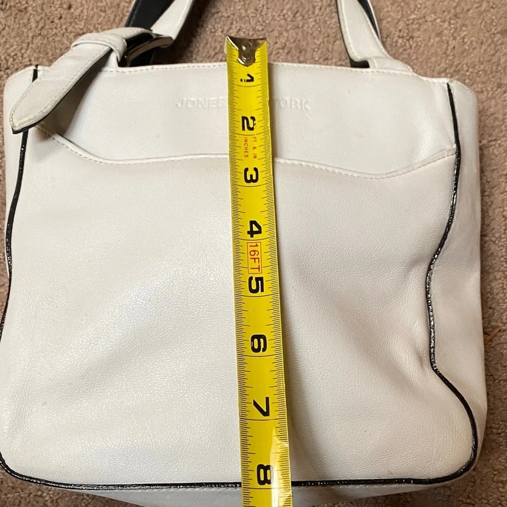 Jones New York Elegant White Small Tote Bag/Purse with Black Accents